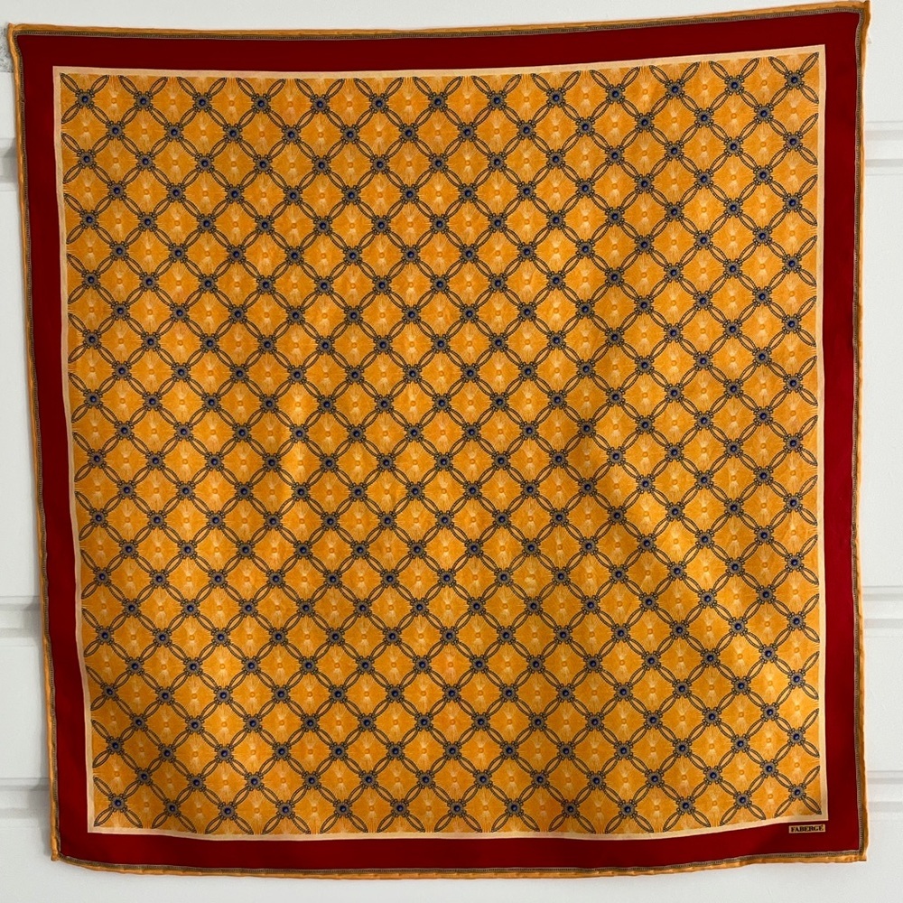 Fabergeβ Vintage 100% Silk 18x18 Scarf Beautiful Jewel Toned Hand Rolled Edges